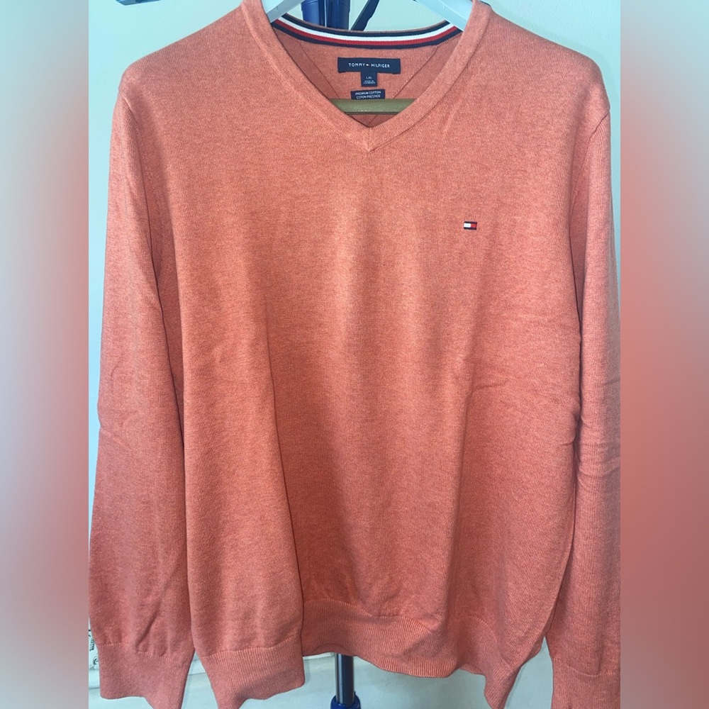Tommy Hilfiger Orange Premium Cotton V-Neck Sweater